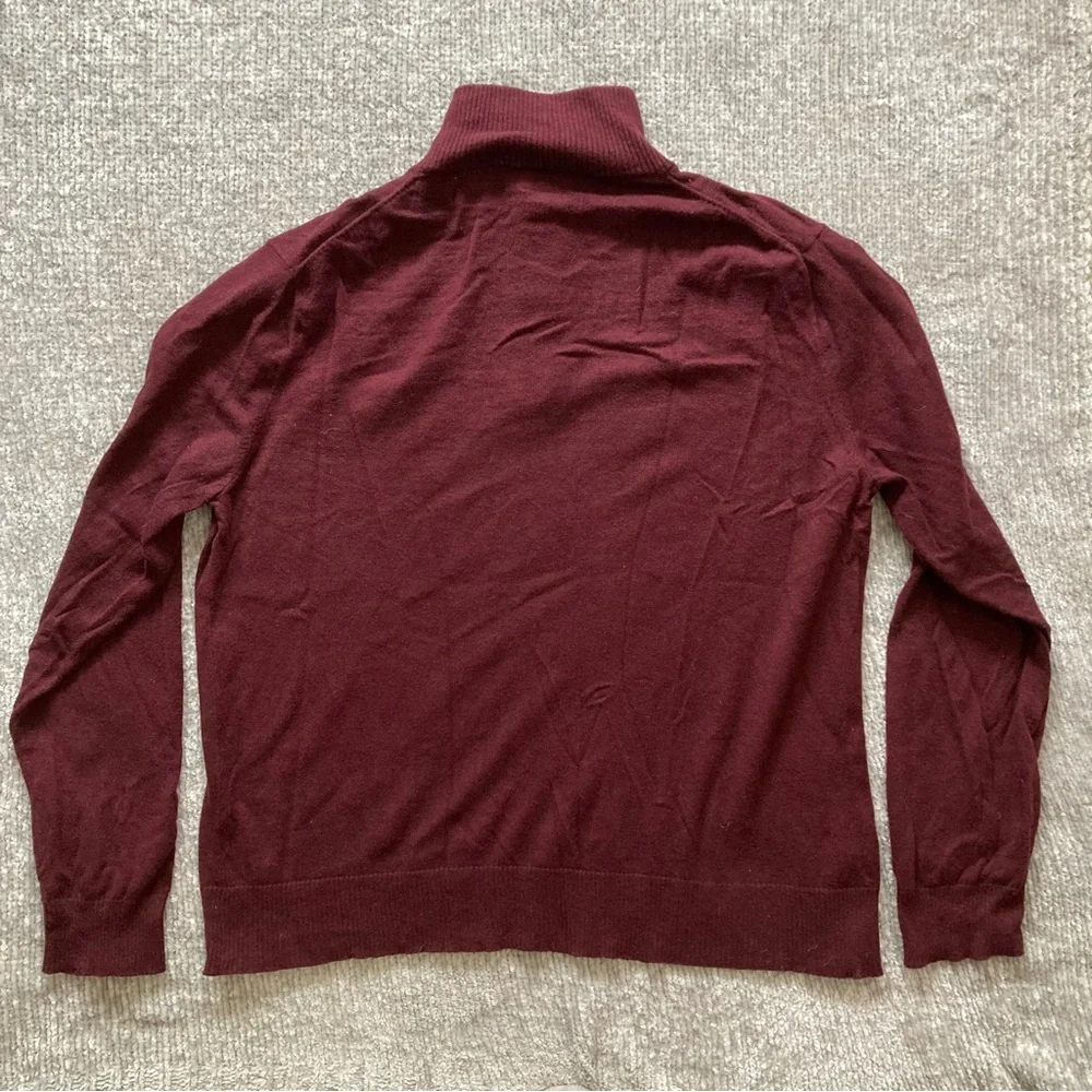 J.Crew XL Harbor Cotton Quarter Zip Sweater Maroon Merino Blend‎ Classic Modern